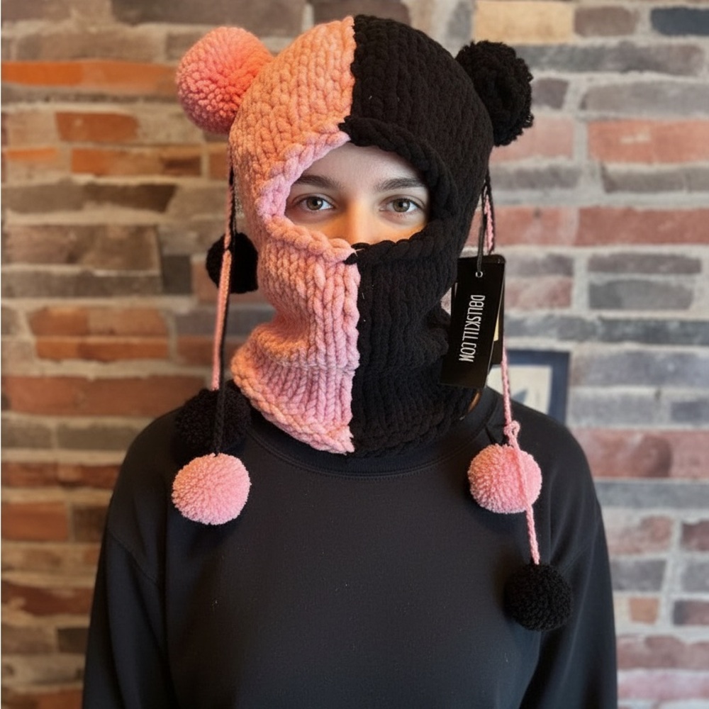 Cozy Pink and Black Kids Balaclava